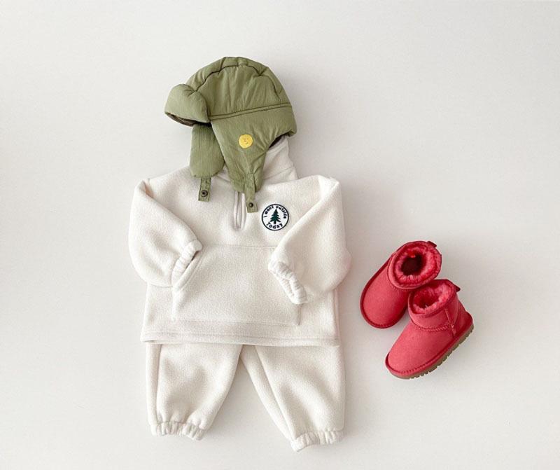 Ensemble Sweat-shirt et Pantalon d'Hiver Molletonné Doublé Polaire pour Bébé et Tout-Petit Style Coréen - Épais, Tendance, Ensemble Deux Pièces à Col Haut