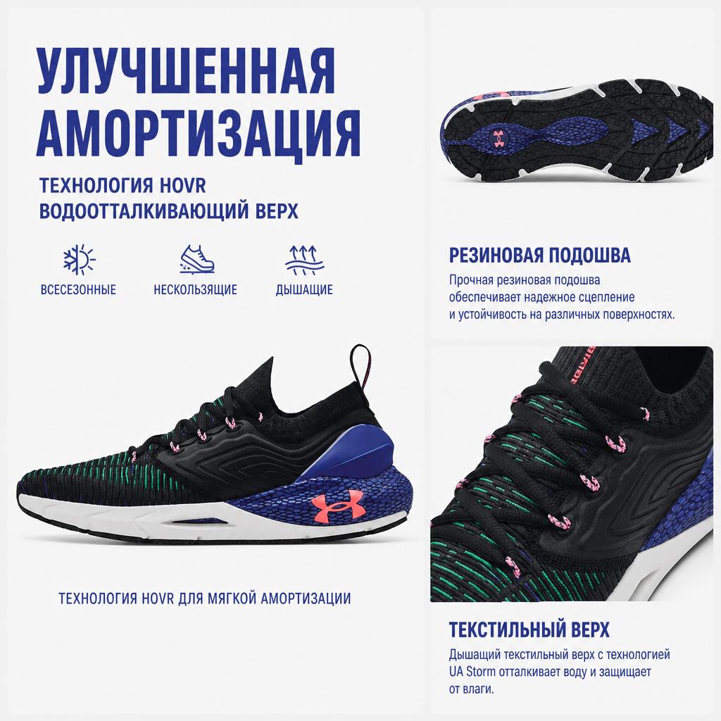 Under Armour Tênis Masculino HOVR Phantom 2 IntelliKnit Preto Royal 3024154-002