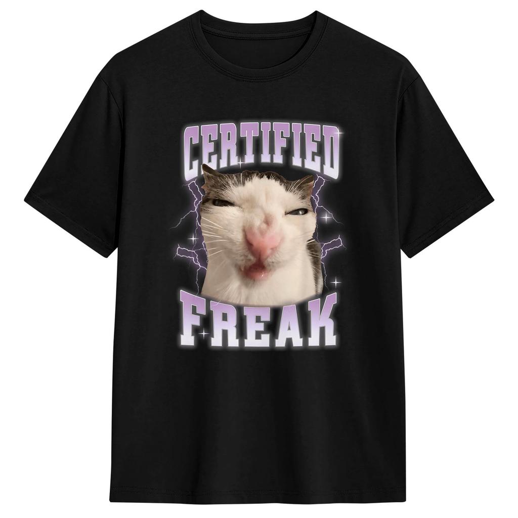 Vintage T Shirt Summer Certified Freak Cat Trendy Cool T Shirts 100 Cotton Tshirt For Unisex Y2k Basic Short Sleeve Top Tees