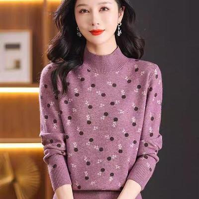 Halbrollkragen Verdickter Damen Herbst- und Winter Lockerer Jacquard Kaschmir-Futter Pullover Neues Strickoberteil