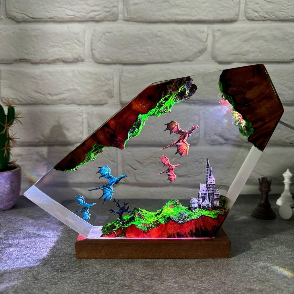 Customized Items Resin Table Light Marine Life Flying Dragon LED Night Light Creative Artistic Room Decoration Lamp USB Charge