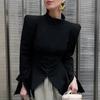 Cross-border European and American Stand-neck Waist-tightening Slimming Suit Flared Long-sleeve Jacket, 2026 Autumn/winter New Slit Mermaid Top