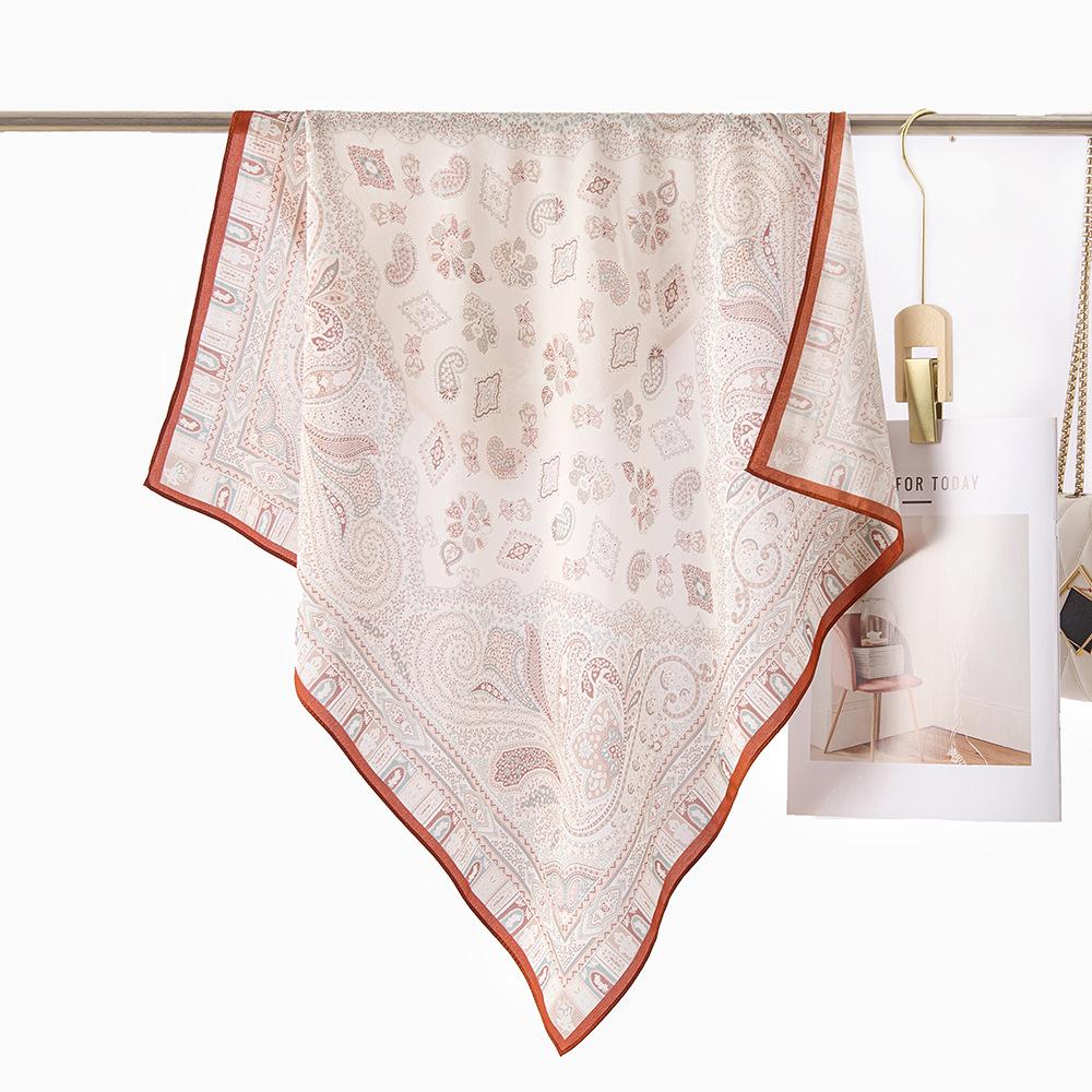 Silk Double Crepe Silk Scarf Women's Spring Fashion Versatile 70 Medium Square Scarf Sunscreen Multifunctional 100% Mulberry Silk Scarf