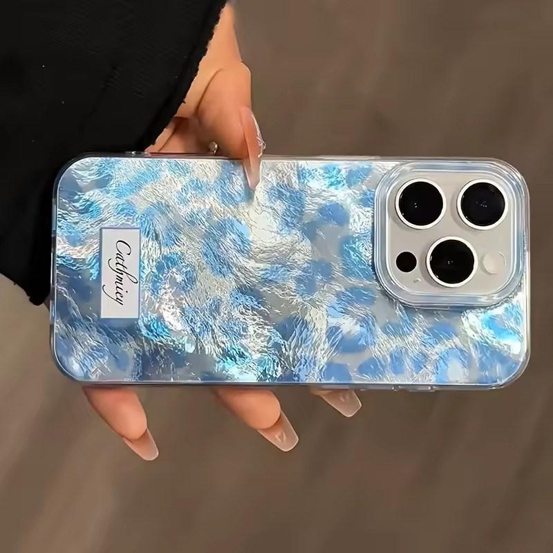 Capa de Celular Macia Estampa de Leopardo Azul Moda Simples Para iPhone 17 Capas Air iPhone 16 15 14 13 12 Mini 11 Pro Max Plus X XR 7/8 SE Capa