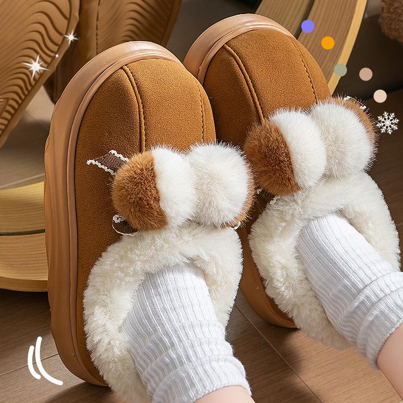 Indoor Hausschuhe mit Fleece-Wärme, dicksohligen Absätzen und Baumwollschuhen