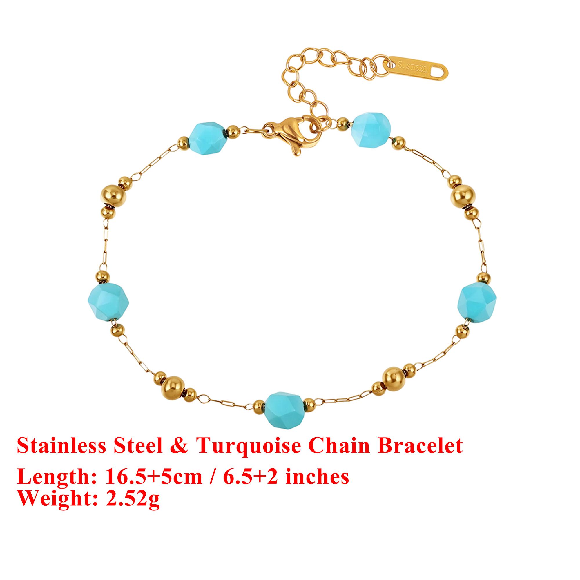 

EFFIE QUEEN Stainless Steel 18k Gold Oval Turquoise Chain Bracelet Natural Jewelry for Women, Men Wedding Party Banqeut STMB04