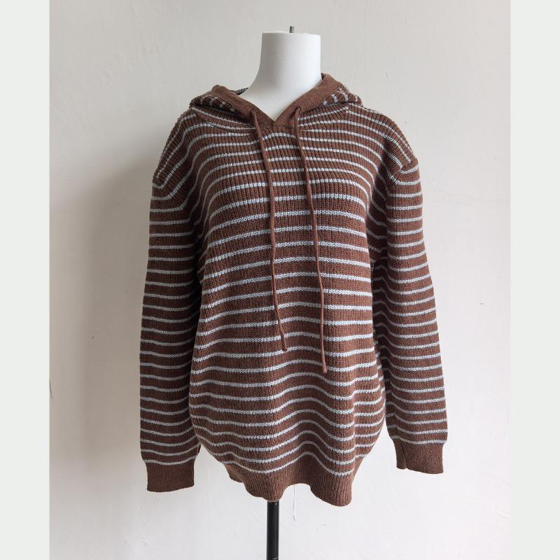 Hettegenser retrostripet pullover dame høst og vinter lat stil avslappet løs stor størrelse strikket genser