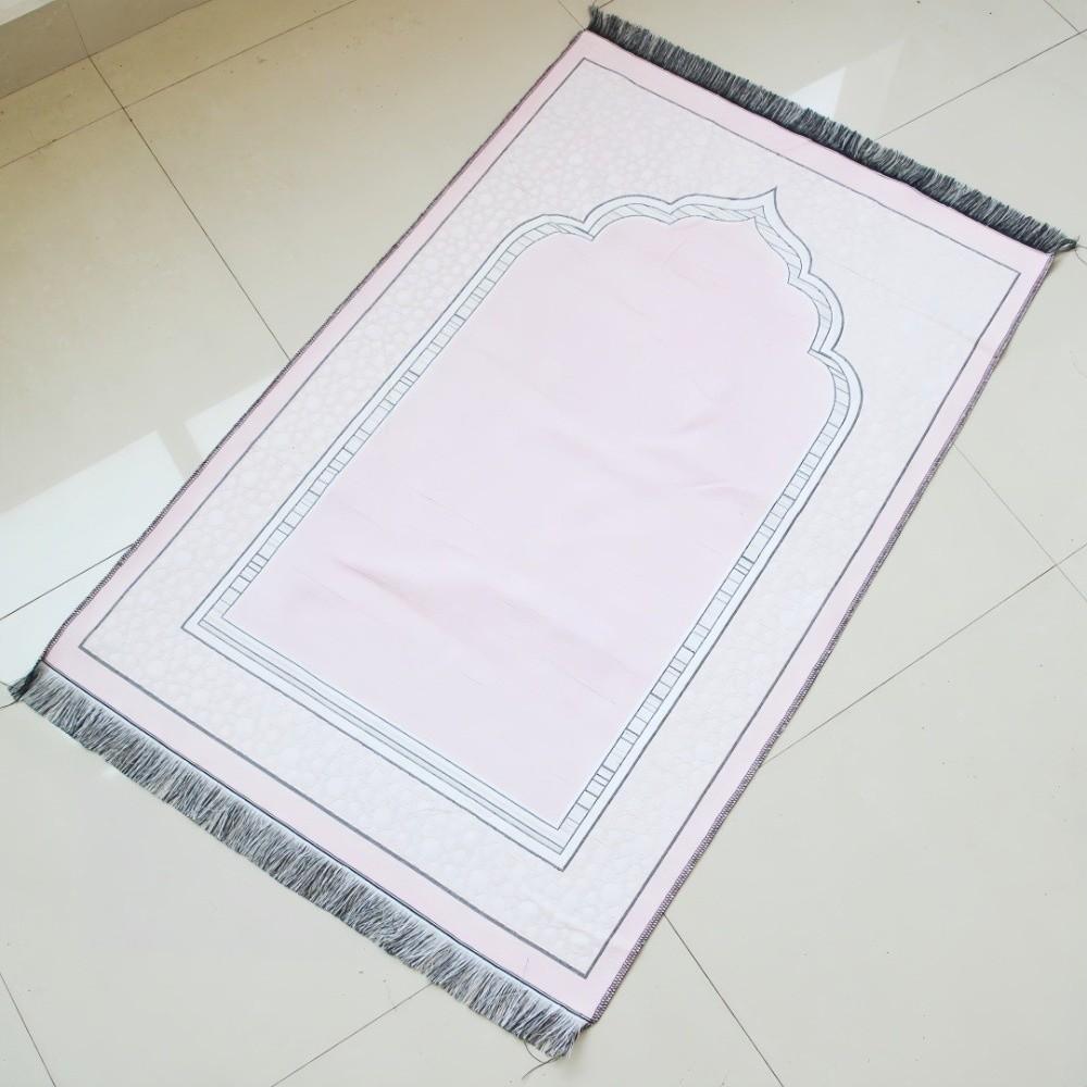 Ethnic Foldable Prayer Rug Washable Rectangle Living Room Rug Non-slip with Tassel Islamic Prayer Mat