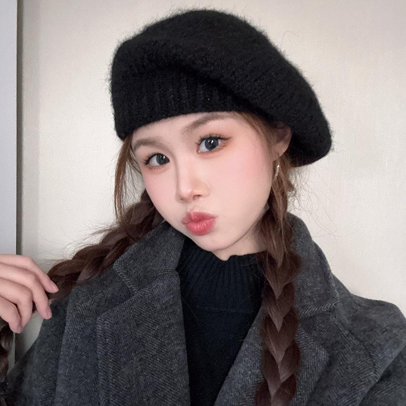 Mohair Big Head Hat Autumn and Winter Women's Warm and Fashionable Versatile Wool Beret Korean Style Face Showing Little Painter Hat