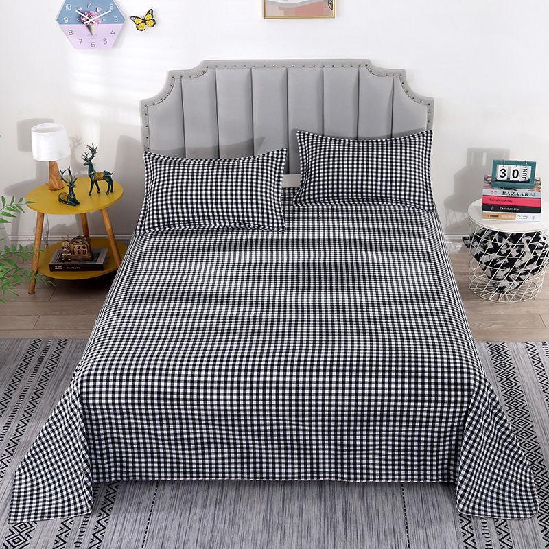 Plaid Bed Flat Sheets Home Textile Modern Single Queen King Size Bedspread Bedding Brushed Breathable Anti-Mites Mattress Cover