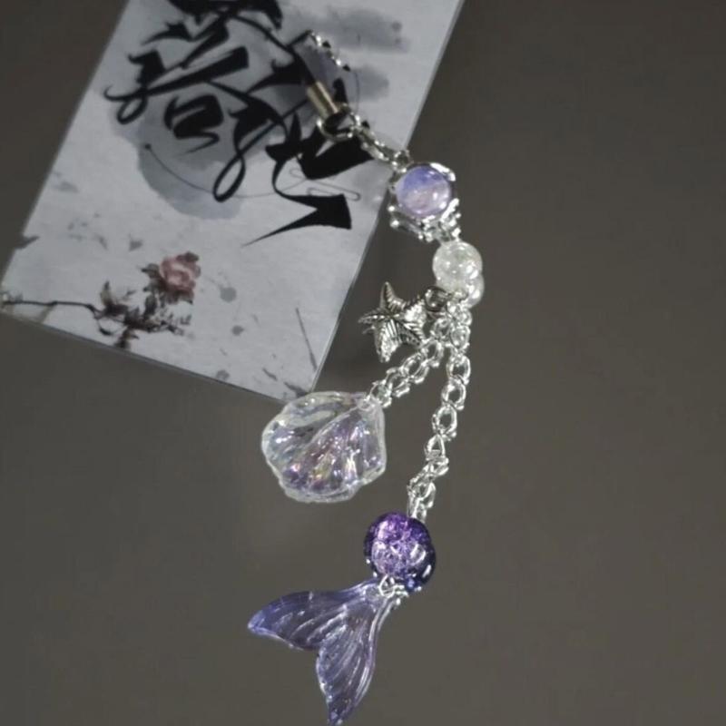 Fashion Fish Tail Shell Bead Pendant Phone Straps Lanyard Pocket Keychain Strap Backpack Charm Car Key Decoration Chain