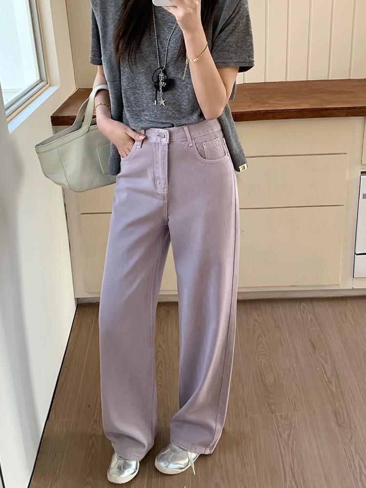 Lilac High-Waisted Wide-Leg Jeans for Women - Trendy Loose Straight-Leg Pants