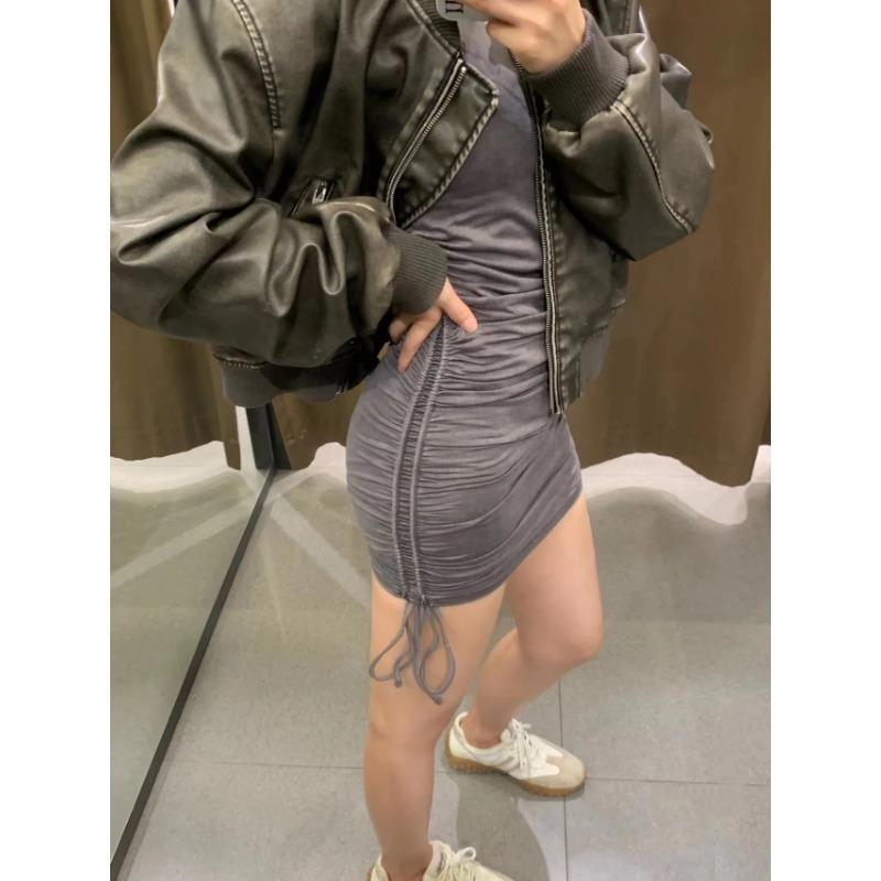 Vintage Jacke Herbst Damen Kunstleder Slim Pendler Stil Mantel Urban Chic