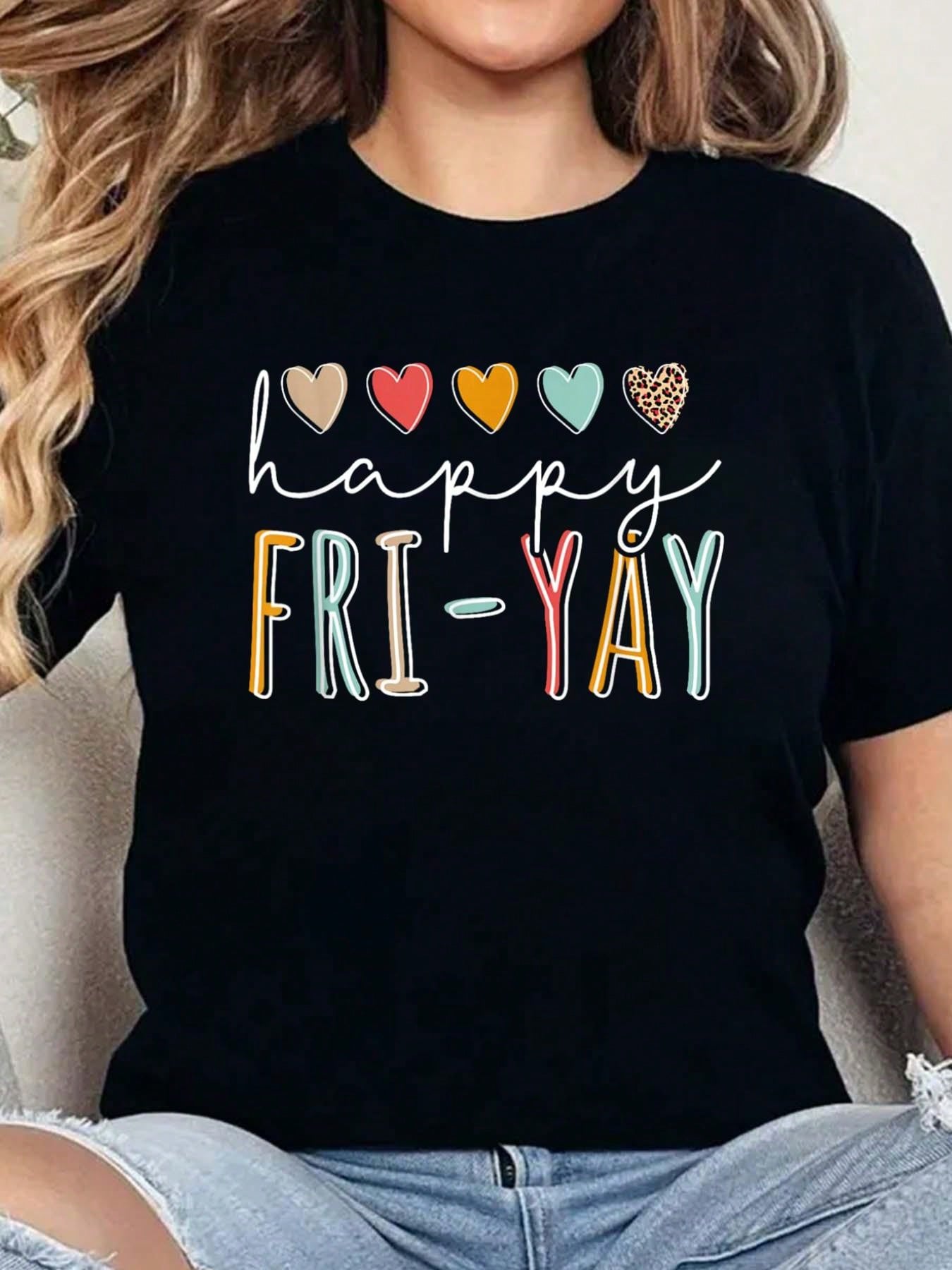 Happy FriYay Hearts Leopard Print T-shirt XXXL