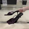 Purple satin rhinestone word with sandals women's summer new bow open-toed wear high heels cool slippers