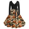 Halloween Print Flare Dress For Damer Langermet Kjole Fritidskjoler
