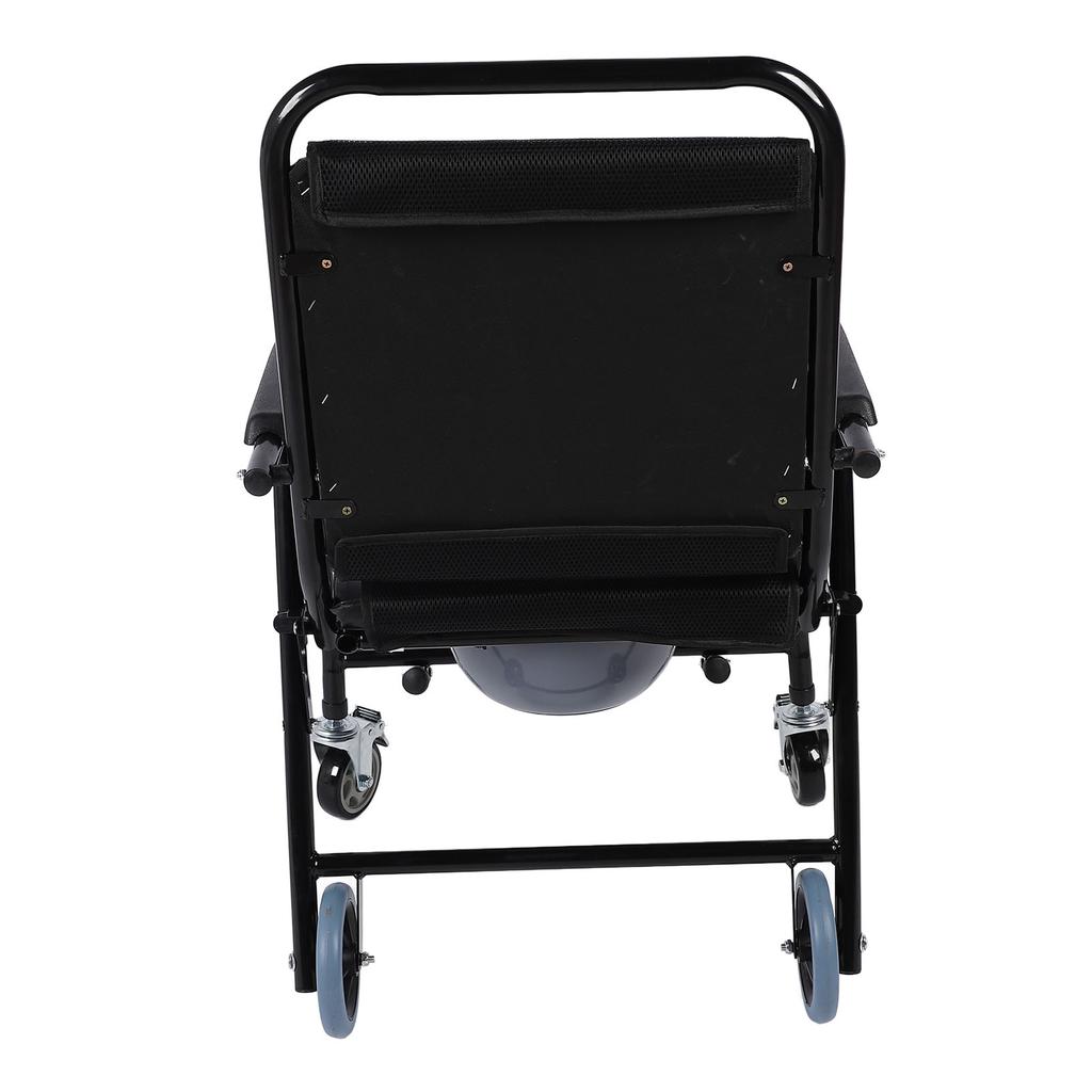 Commode Chair with Wheels Thickened Cushion Foldable Commode Wheelchair with Bucket for Home Elderly