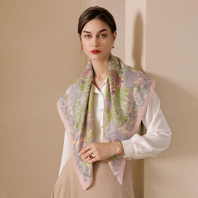 2025 Summer Printed Large Square Scarf Silk Scarf French Retro Imitation Silk Scarf Muse Section 90 Square Scarf Women