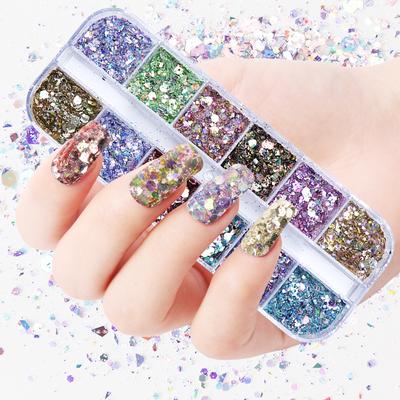 12 Grid/box Mixed Size Hexagon Nail Glitter Sequins Shiny Flakes Nail Art Decoration