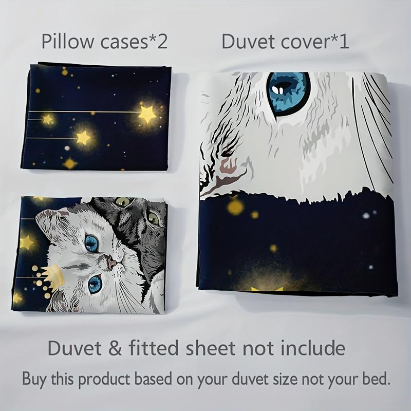 Fashion Duvet Cover Starry Pet Cat Digital Print Bedding Set Soft Comfortable Duvet Cover For Bedroom (Duvet Cover+Pillowcase)