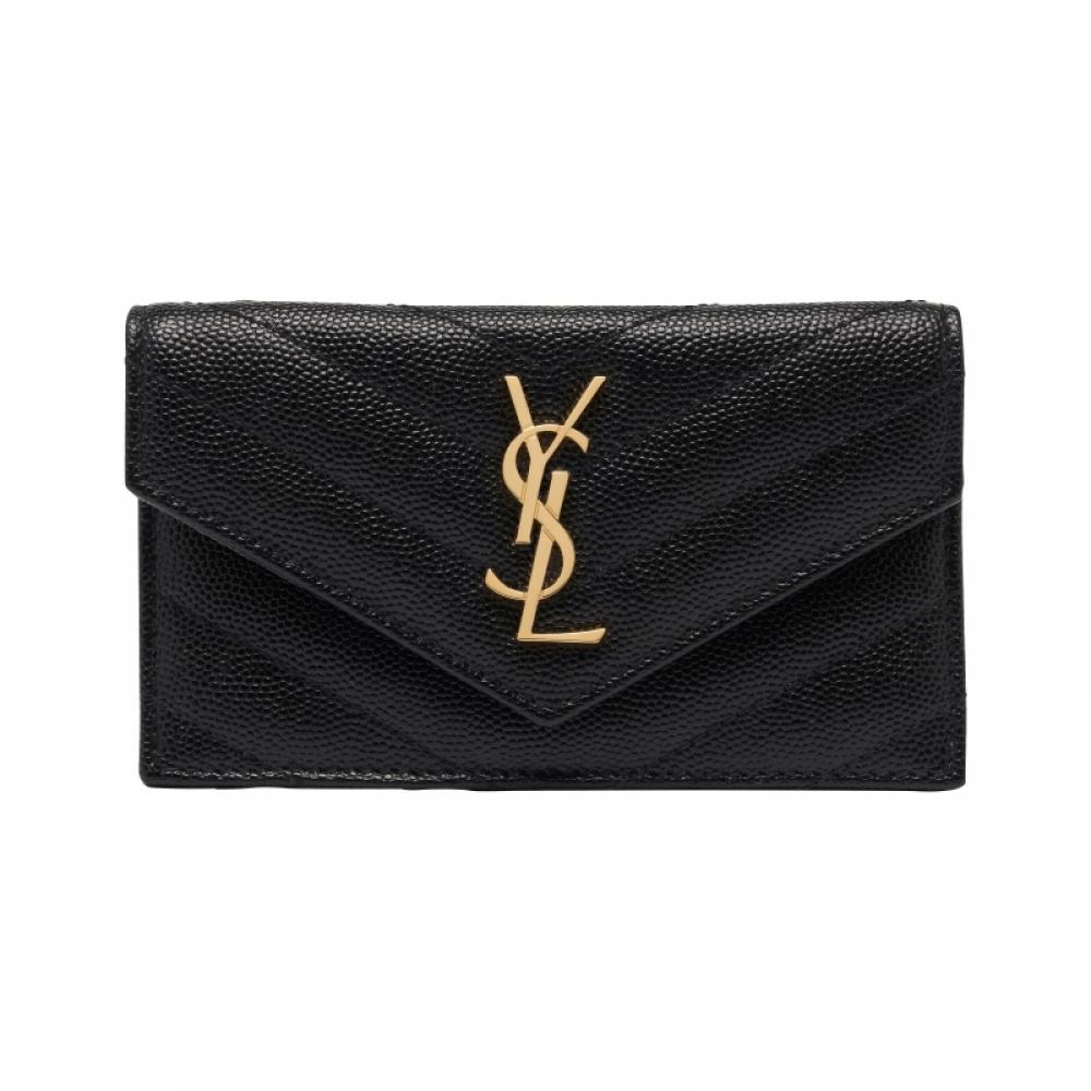 Saint Laurent Cassandra Monogram Matelass  Gold Flap Zip Card Wallet Bow01 1000
