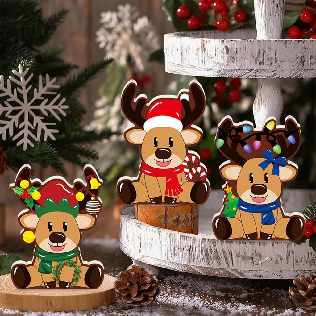 Reindeer Christmas Decor Festive Tiered Tray Decorations 2D Deer Shape 3 Pieces Farmhouse Table Decor For Holiday Indoor Party