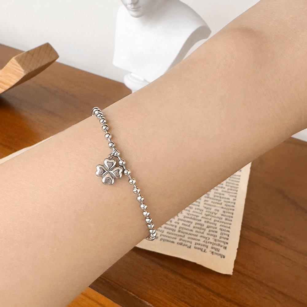 

[Surgical] Lucky Heart Clover Ball Chain Bracelet L