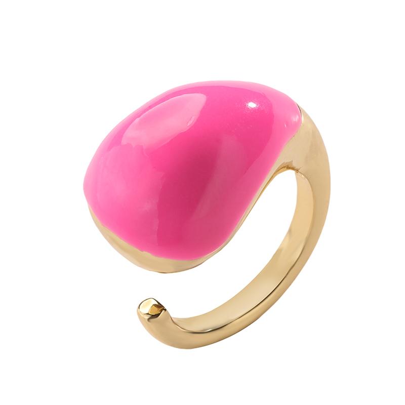 

18K Gold Plated Brass Unique Design Enamel Drip Glaze Drop Shape Open End Ring Fashion Simple High Grade Asymmetric Design Gift resizable яркий розовый