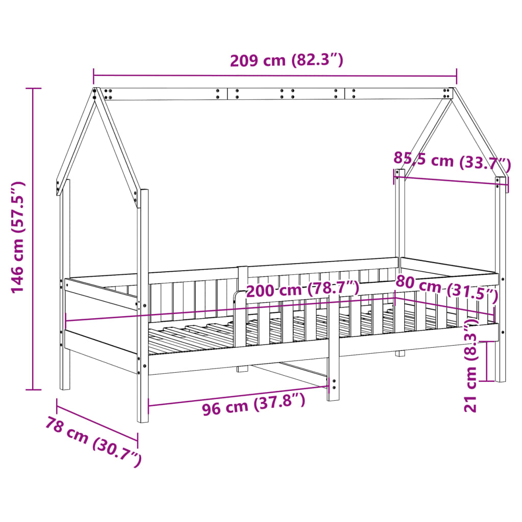 Kids  House Bed Wax Brown 80 x 200 cm Pine