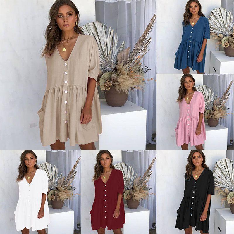 Stylish Women Summer Smock Dress With 3/4 Sleeve For Casual Beach Outings And Holidays