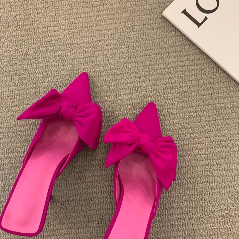 2024 Women Slippers Stiletto Sexy High Heels Bowknot Slippers Flip Flops Pointed Toe Slides Party Shoes Woman G308