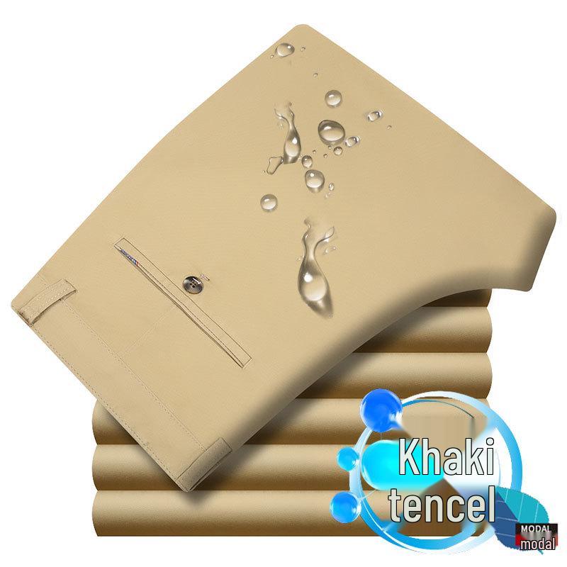 Men's Black Elastic Straight-Leg Summer Business Casual Pants