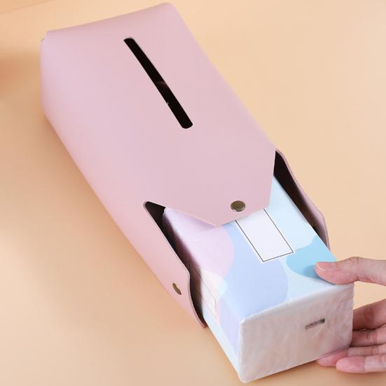 Tissue Box Solid Color Multi-Function Faux Leather Napkins Storage Pouch Car Decor