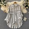 Women Casual Loose Korean Style Vertical Striped Shirt Jacket Mid Length Tops Summer New Multi Color