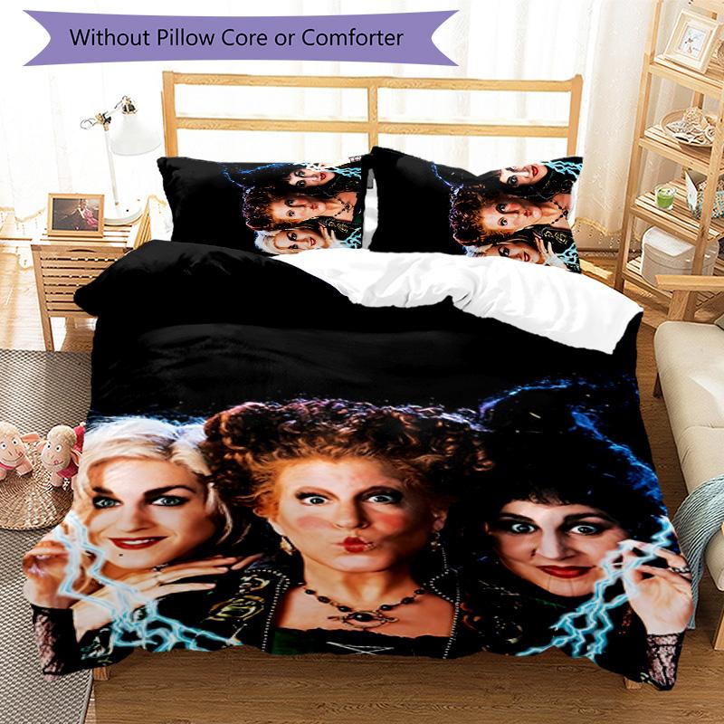 Hocus Pocus 3pcs Bedding Set Duvet Cover Closure Includes 1 Duvet Cover & 2 Pillowcases for All Seasons Bedroom Home Dorm Decor