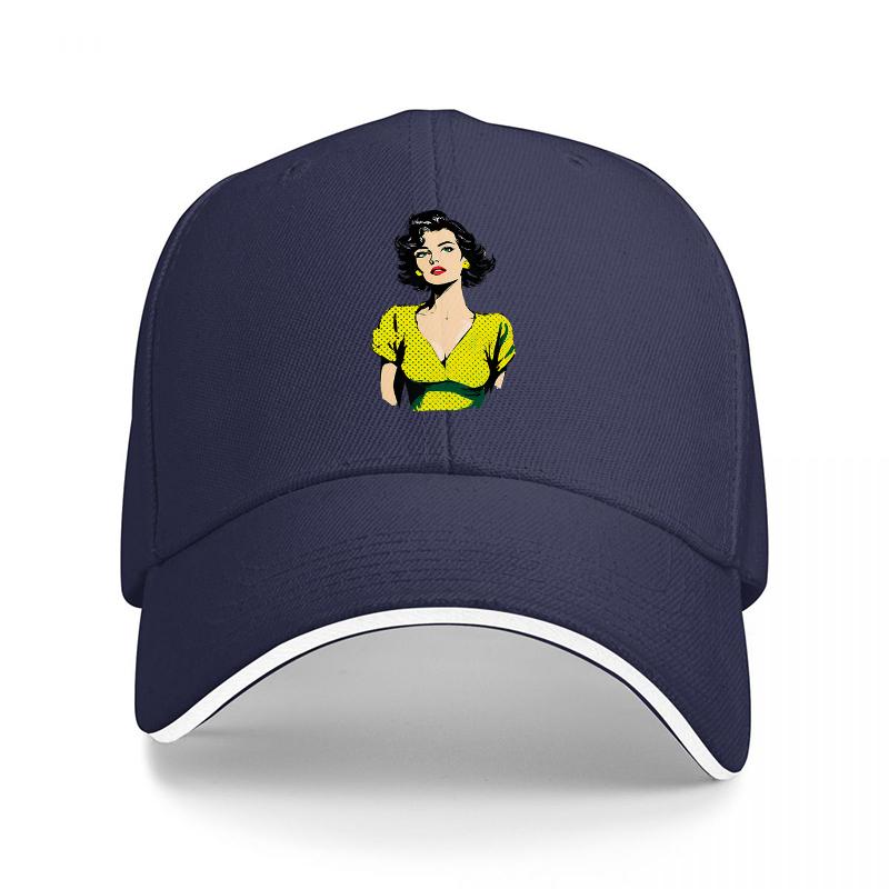Retro Pinup Girl Design Black Baseball Cap Classic Vintage Style Women Fashion Hat Streetwear Accessory Unique Artistic Print