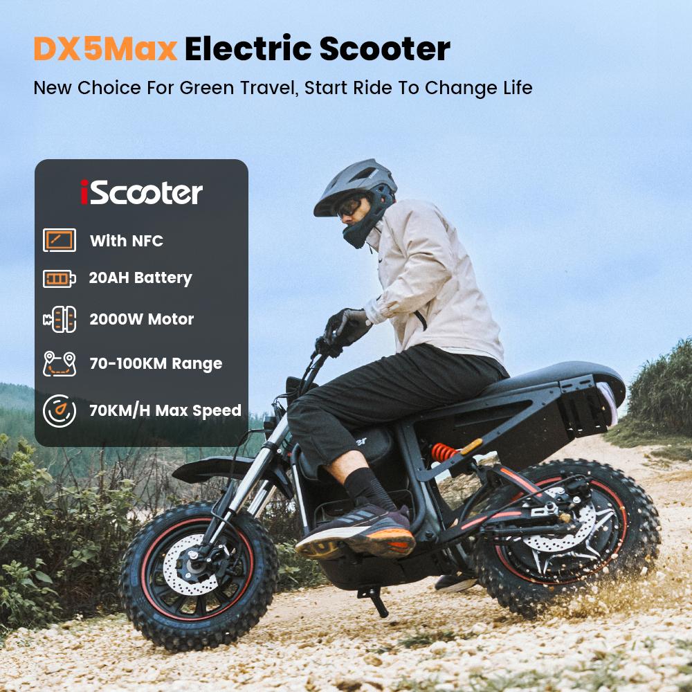 iScooter Monopattino Elettrico DX5Max con NFC Motore 2000W Batteria 52V18Ah Ruote 17'' Autonomia 70-100KM Monopattini Elettriche per Adulti