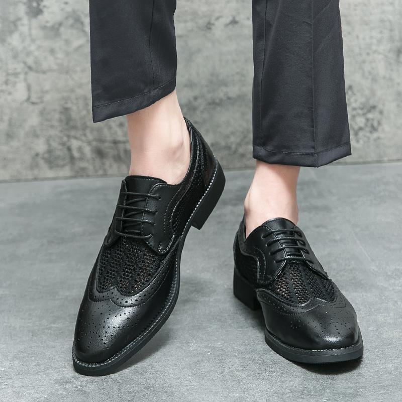 Fashion New Men's Pointed Black Air Mesh Mixed Breathable Dress Casual Oxford Shoes Wedding Dress Business Homecoming Footwear