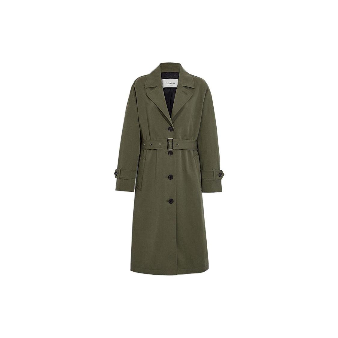 Coach FW22 Solid Color Lapel Single-Breasted Waist-Defined Trench Coat Women coats Fern CB591-FRN S