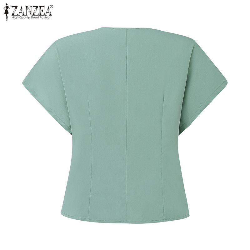 ZANZEA Women Casual V-Neck Loose Summer Short Sleeve Blouse