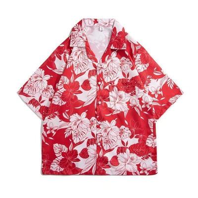Short Sleeve Men's and Women's Loose Hawaiian Shirt Casual Plant Flower Print Shirt Chic Men's and Women's Retro Harajuku Large Size Trendy Vintage