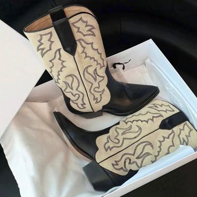 Fashion New Retro Printed Booties Leather Women Ankle Boots Embroidery High Heels Casual Woman Shoe Vintage Female Footwear Boot
