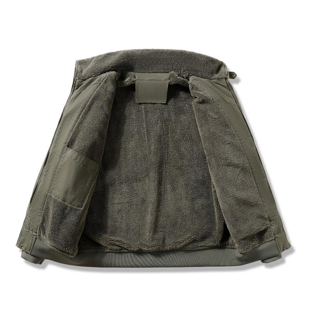 Winter Fleece-Lined Pilot Jacket, Men's Fleece-Lined Thickened Oversized Cotton Coat with Lapel Collar