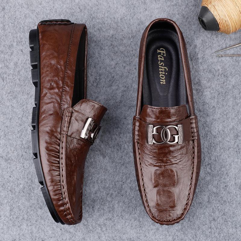 Fashion Genuine Leather Fashion Men Loafers Classic Slip-on Man Casual Shoes Moccasins Comfortable Non-slip Driving Shoes Business Flats