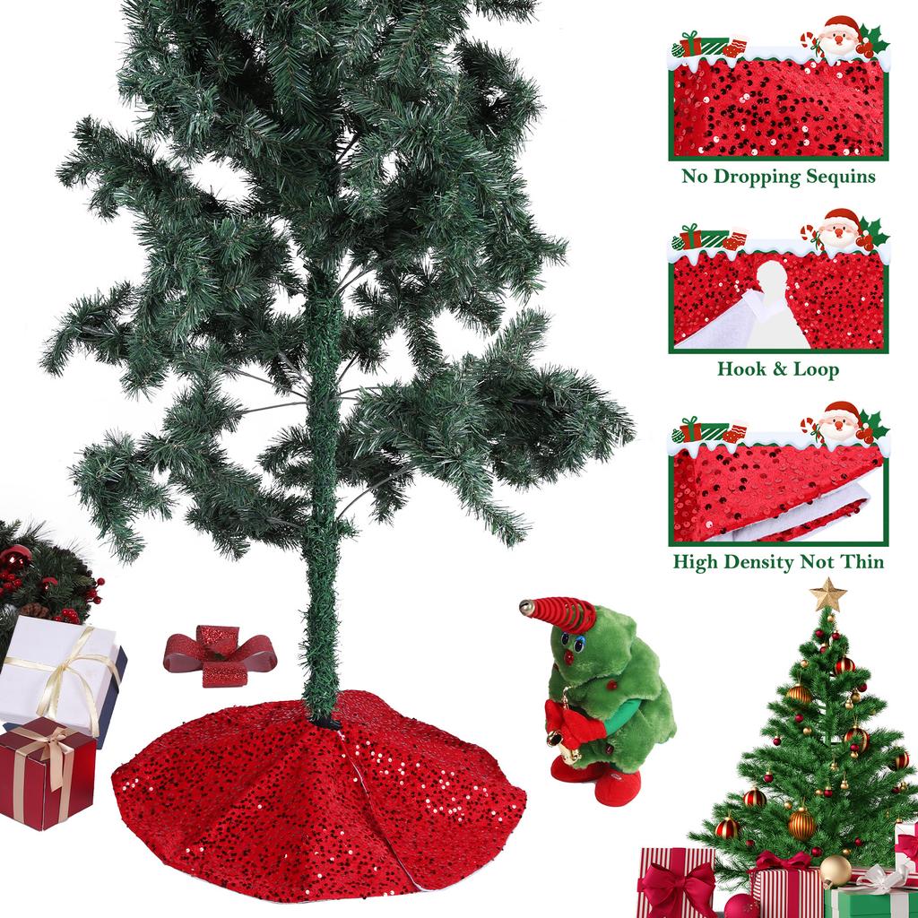 Christmas Tree Skirt W/ Small Sequin Mini Xmas Tree Skirts Small Tree Skirt for Home Party Holiday Indoor Outdoor Decorations