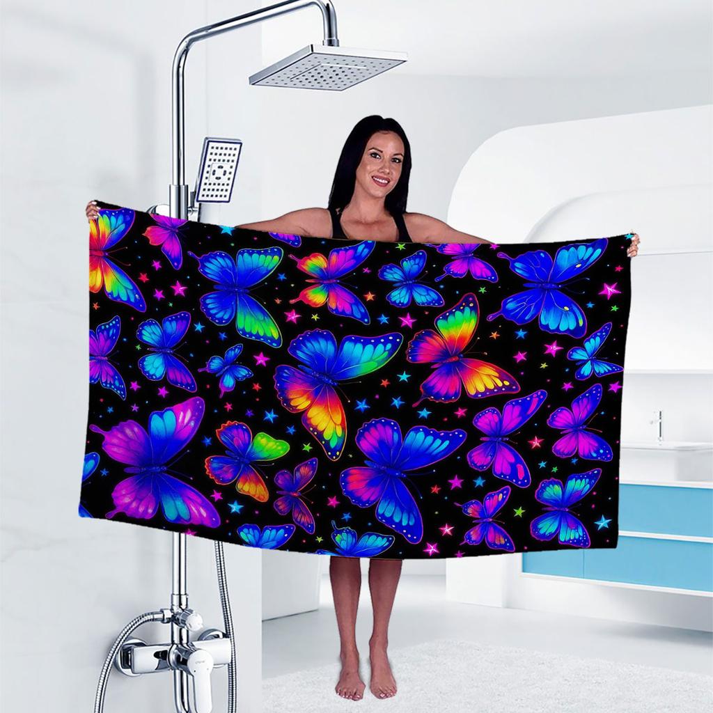 1pc Butterfly Print Towel Sports Quick-Drying Super Absorbent Camping Towel Super Soft Lightweight Gym Swimming Yoga Beach Towel