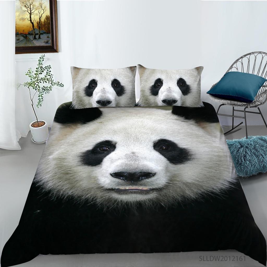 Panda Duvet Cover Set King Queen Cute Animal Different Poses Bamboo Branch Bedding Set Black White 2/3Pcs Quilt Cover