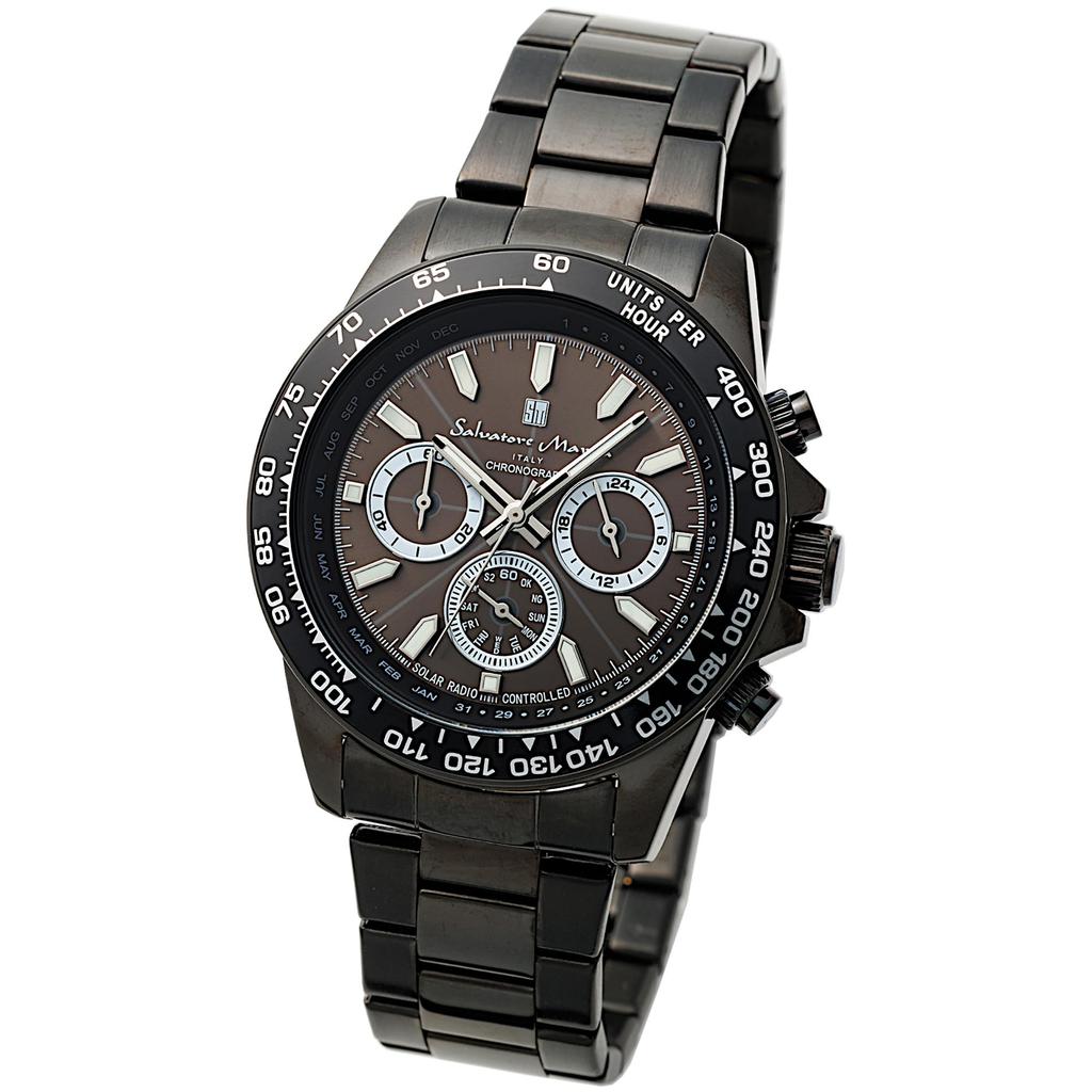 Salvatore Marra Radio Solar Watch Business Analog Quartz Waterproof with Cloth BKBK [Salvatore Marra] Men's (All Black)