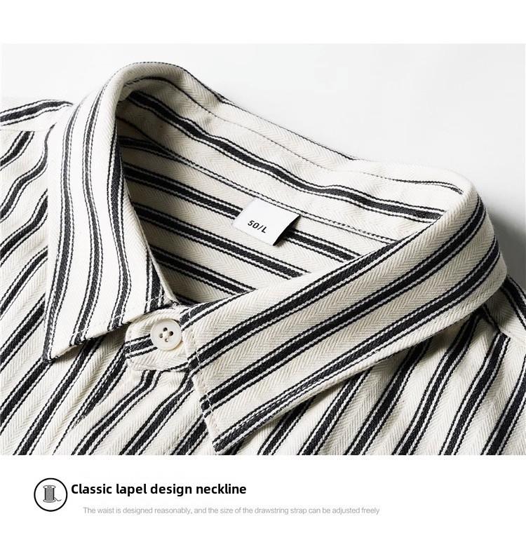 Retro Men's Cotton Striped Long-Sleeve Slim Shirt