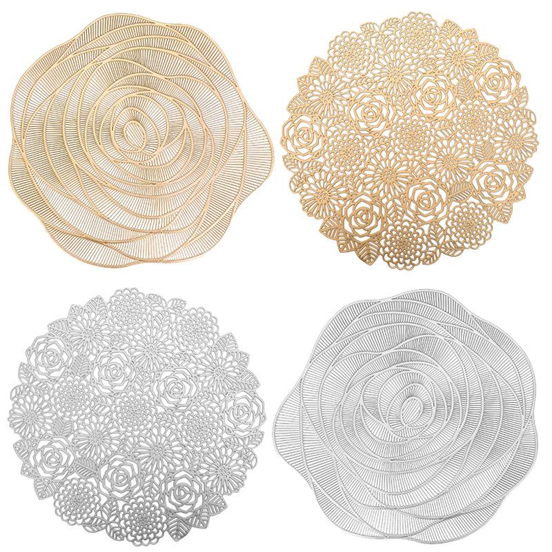 Horký prodej Podložka pod jídlo s růžemi, Izolační podložka, Lehký luxus, Horká zlatá podložka pod hrnek, Měkká PVC dekorace, Podložka na stůl, Podložka pod talíř na párty